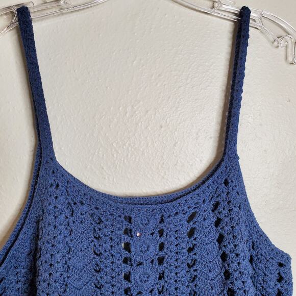 Vintage Victoria's Secret Blue Crochet Tank Size M Y2k Boho Vacation Beachy - Picture 4 of 10